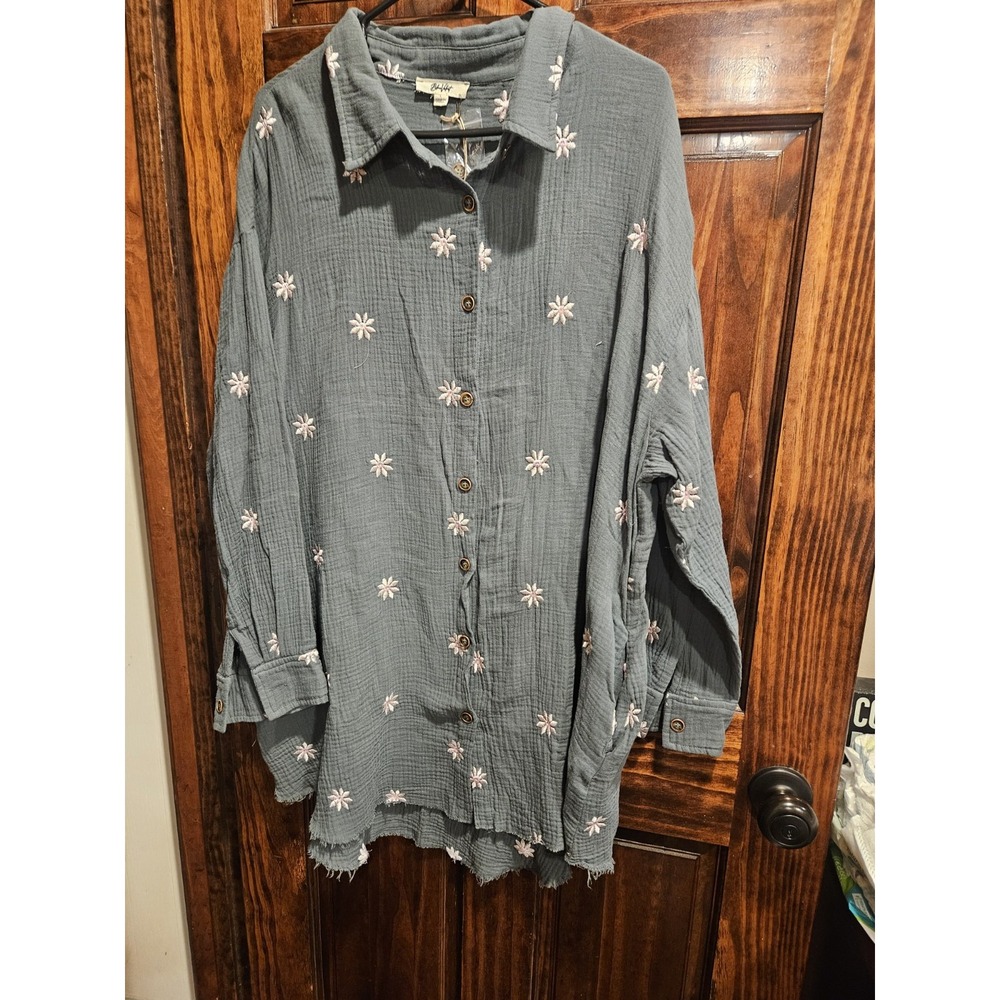 BlueVelvet Dark Olive Daisy Floral Tunic Dress 60852JST Green Large NWT